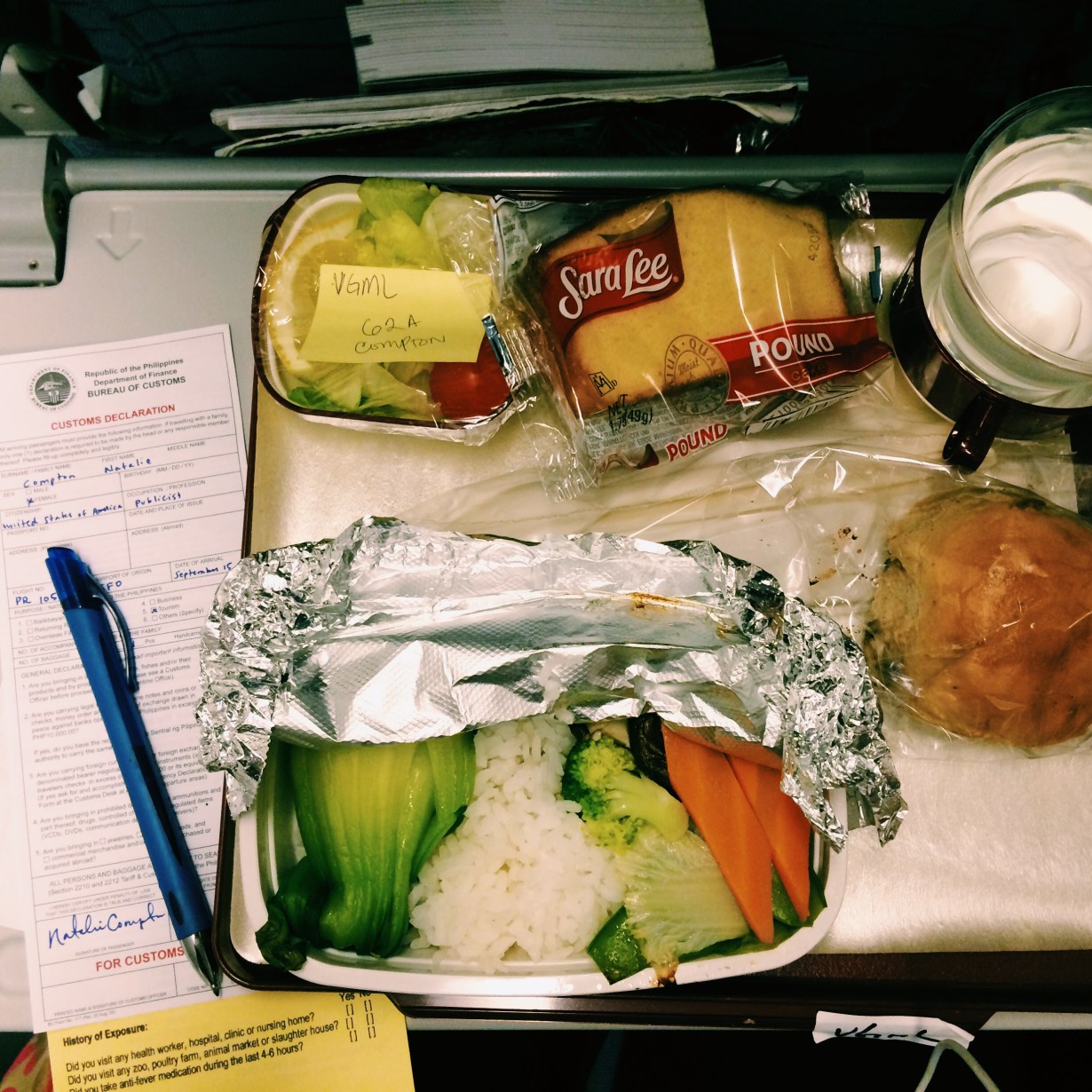 One of the trip's in-flight meals